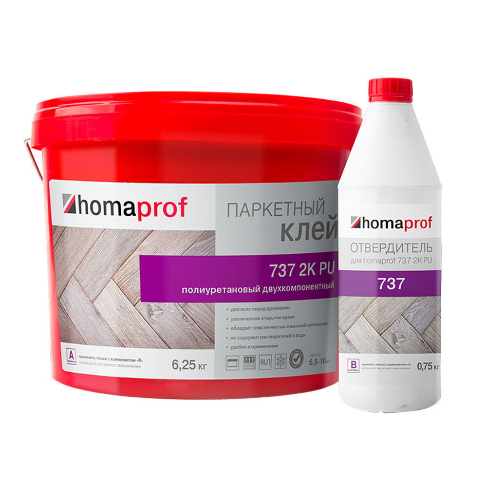 Изображение товара Клей Homa 737 a+b-7-19 for parquet — двухкомпонентный полиуретановый, 7,45 кг