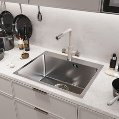 Мойка для кухни Mixline Pro 53х43х22 см врезная с сифоном сталь нано соты сатин (552934) - фото 3