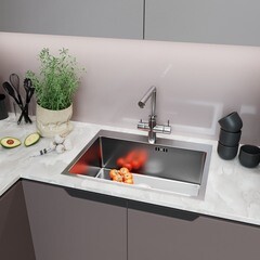 Мойка для кухни Mixline Pro 60х45х22 см врезная с сифоном сталь нано соты сатин (552932) - фото 3