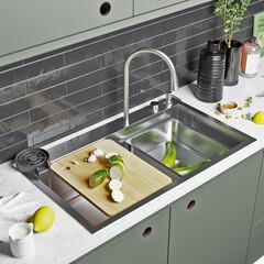 Мойка для кухни Mixline Pro 75х46х22 см врезная многофункциональная сталь сатин (552103) - фото 4