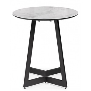 Стол кухонный раздвижной овальный d1 м стеклянный белый мрамор/черный Алингсос (532387)