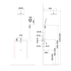 Душевая система Tokito Rain встраиваемая с верхним душем с лейкой со смесителем хром (TOK-RAI-1020) - фото 9