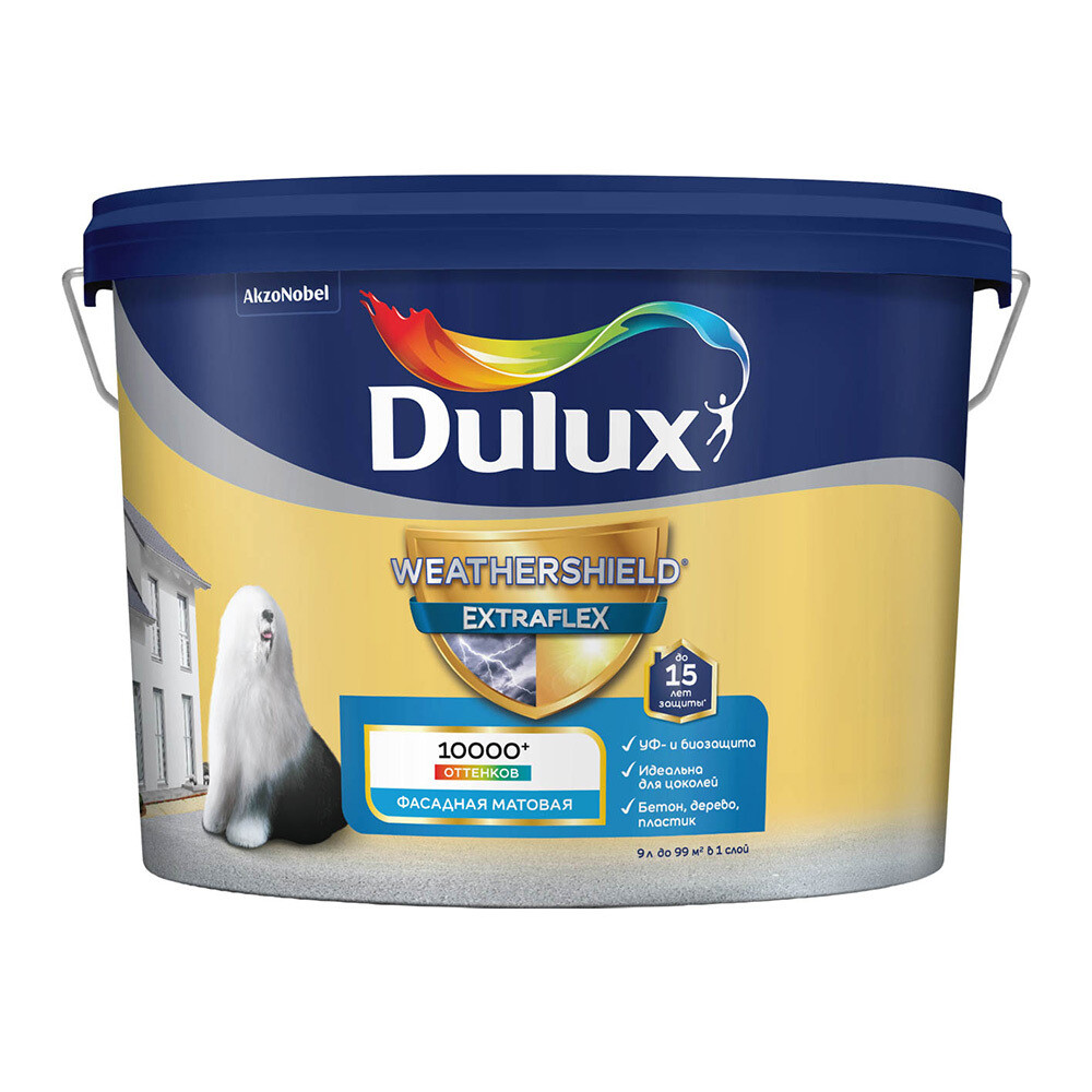 Краска фасадная Dulux/Luxium Weathershield Extraflex эластичная акриловая база BW белая 9 л