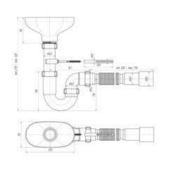 Сифон для раковины и мойки АНИ пласт 1 1/2х40 мм с выпуском d170 мм с соединением 40/50 мм с разрывом струи (DR0115) - фото 5