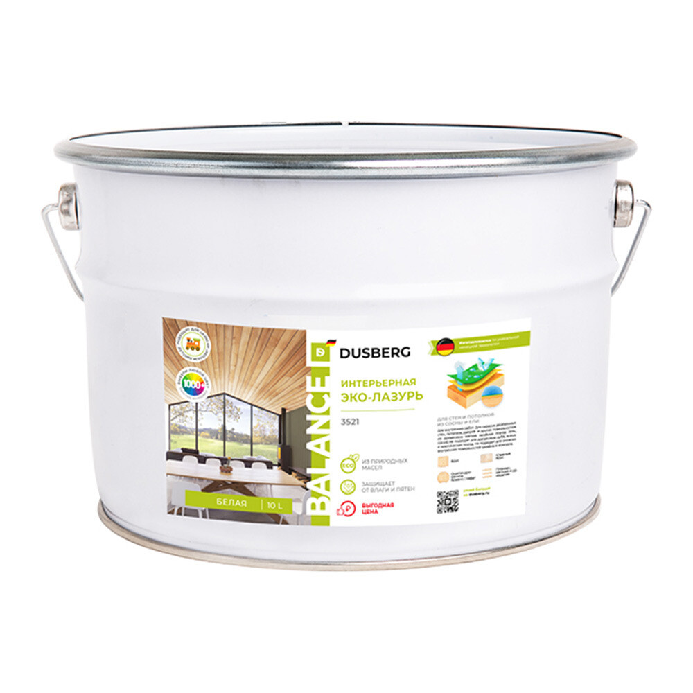 Изображение товара Эко-лазурь Dusberg Balance для дерева белая шелковисто-матовая 10 л