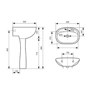 Комплект раковина с пьедесталом Lavelly Oval 49 см белая (OTZ212 ...