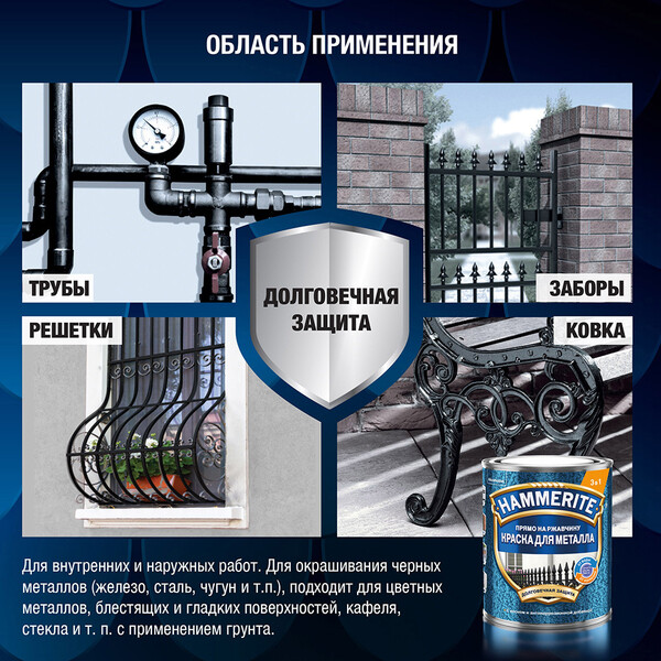Краска по ржавчине 3в1 Hammerite серая RAL 7042 молотковая матовая 0,75 ...