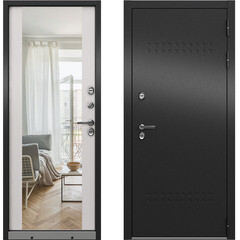 Изображение товара Дверь входная с терморазрывом Mastino Марлин правая букле антрацит - дуб белый скандинавский с зеркалом 960х2050 мм