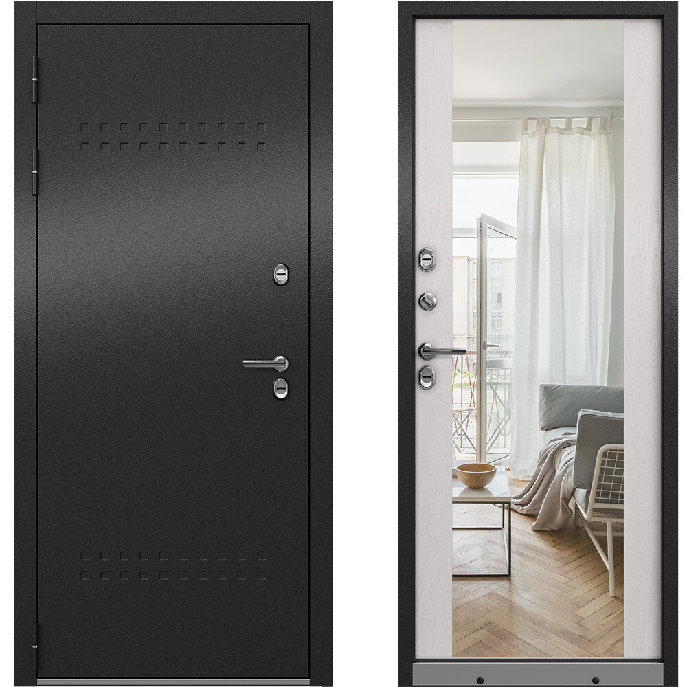 Изображение товара Входная дверь с терморазрывом Mastino Марлин левая антрацит дуб белый зеркало 960х2050 мм