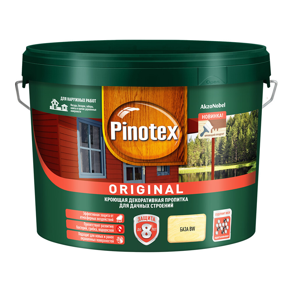 Изображение товара Антисептик декоративный Pinotex/Omnitex Original для дерева 9 л белый влагостойкий