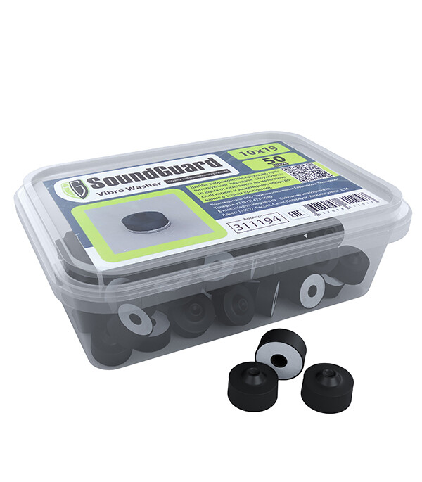 Изображение товара Виброшайба SoundGuard 19x10 мм для снижения шума и вибраций, 50 шт.