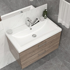 Тумба под раковину Cersanit Lara 80 см подвесная орех (64138) - фото 5