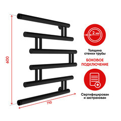 Полотенцесушитель водяной Indigo Zip 600х600 мм фокстрот с боковым подключением 600 мм черный муар - фото 4