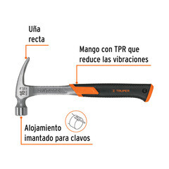 Молоток-гвоздодер цельнометаллический Truper 450 г двухкомпонентная ручка (17857) - фото 5