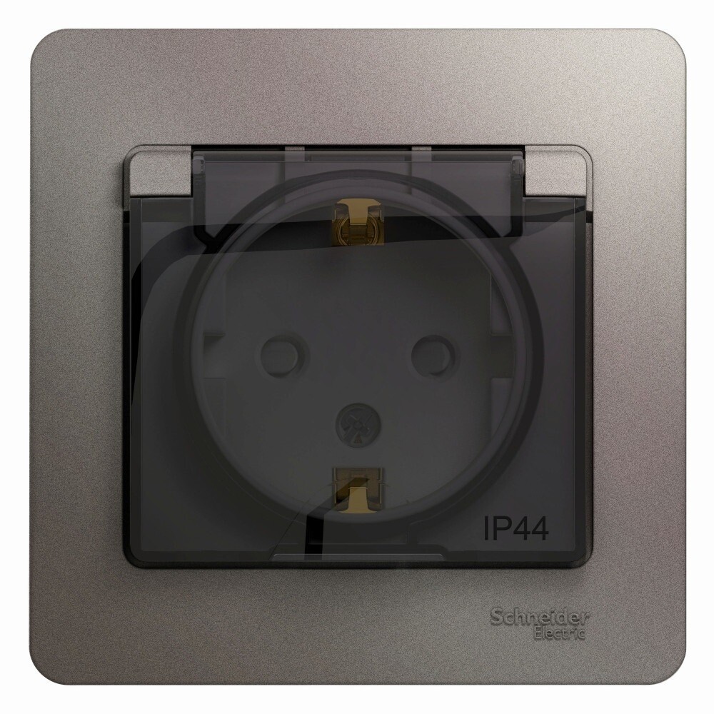 Изображение товара Розетка Systeme Electric Glossa со шторками, IP44, одноклавишная, Россия