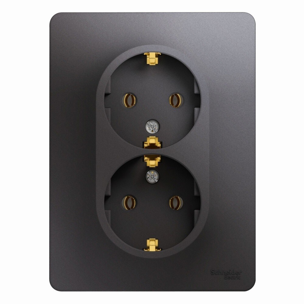 Изображение товара Встраиваемая двойная розетка Systeme Electric Glossa графит 250 В 16 А