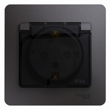 Розетка Systeme Electric Glossa встраиваемая графит со шторками с крышкой (GSL001348)