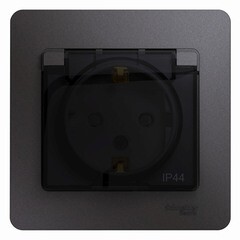 Розетка Systeme Electric Glossa встраиваемая графит со шторками с крышкой (GSL001348)
