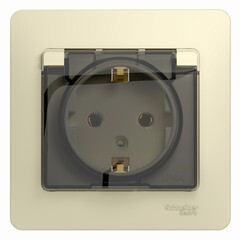 Розетка Systeme Electric Glossa встраиваемая бежевая со шторками с крышкой (GSL000246) - фото 1