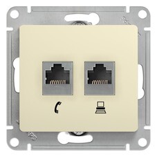 Розетка компьютерная/ телефонная Systeme Electric Glossa встраиваемая бежевая RJ11/ RJ45 (GSL000285)