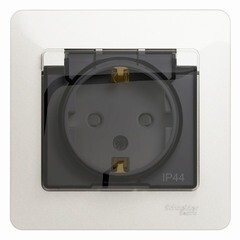 Розетка Systeme Electric Glossa встраиваемая перламутр со шторками с крышкой (GSL000648) - фото 1