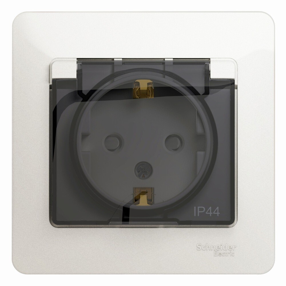 Розетка Systeme Electric Glossa встраиваемая перламутр со шторками с крышкой (GSL000648)