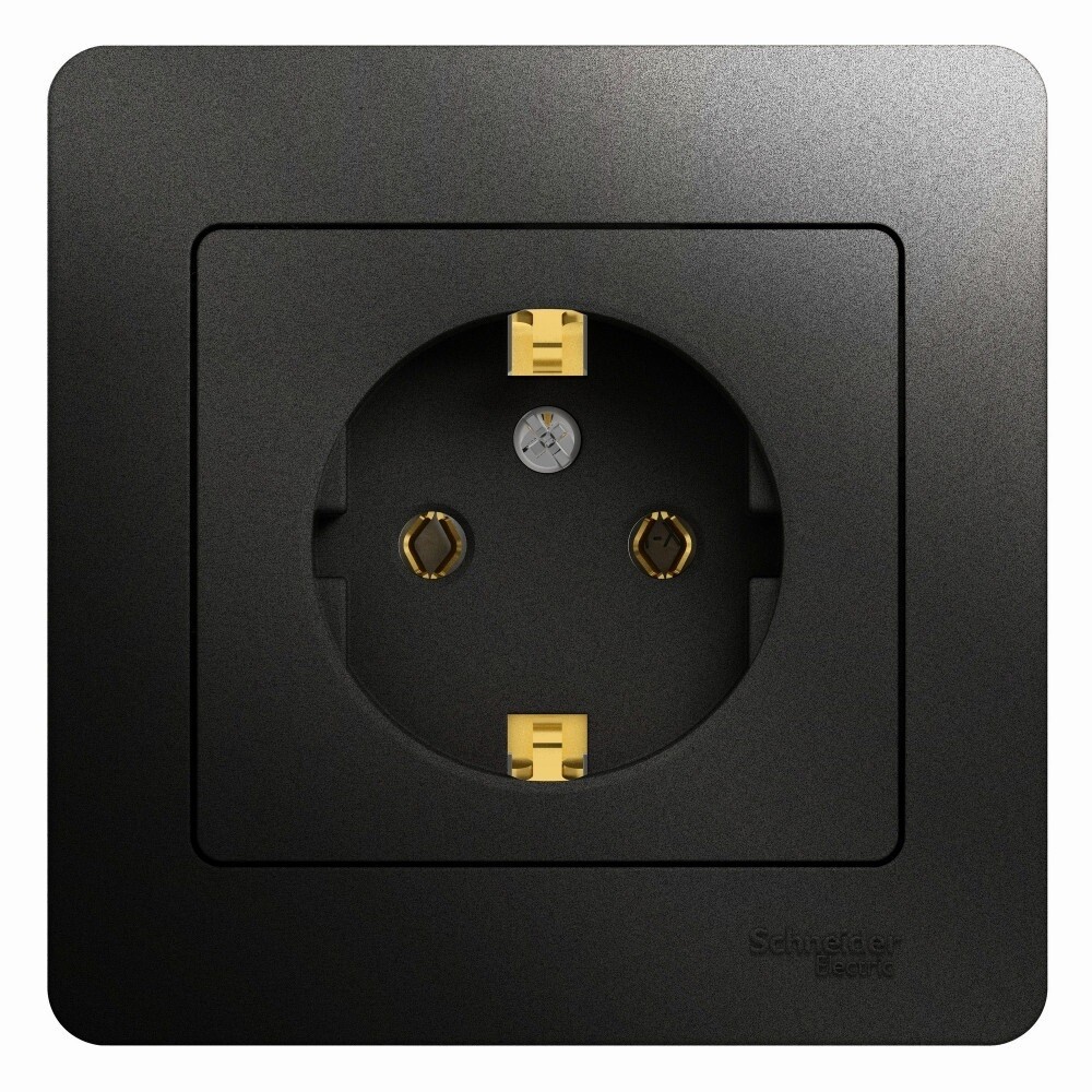 Изображение товара Розетка Systeme Electric Glossa встраиваемая антрацит 1 гнездо IP20 скрытая установка