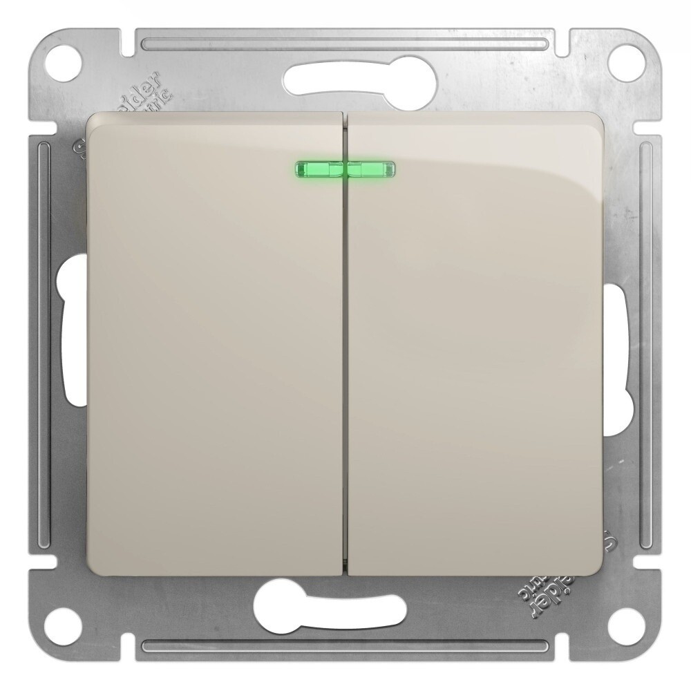 Изображение товара Выключатель двухклавишный Systeme Electric Glossa с подсветкой молочный