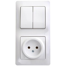Блок выключатель и розетка Systeme Electric Glossa двухклавишный встраиваемый белый (GSL000172)