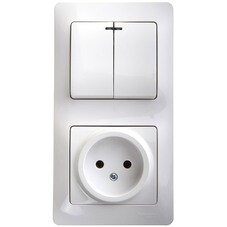 Блок выключатель и розетка Systeme Electric Glossa двухклавишный встраиваемый белый с подсветкой (GSL000173)