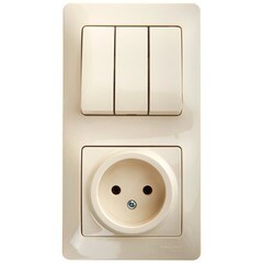 Изображение товара Блок выключатель и розетка Systeme Electric Glossa трехклавишный встраиваемый бежевый (GSL000276)