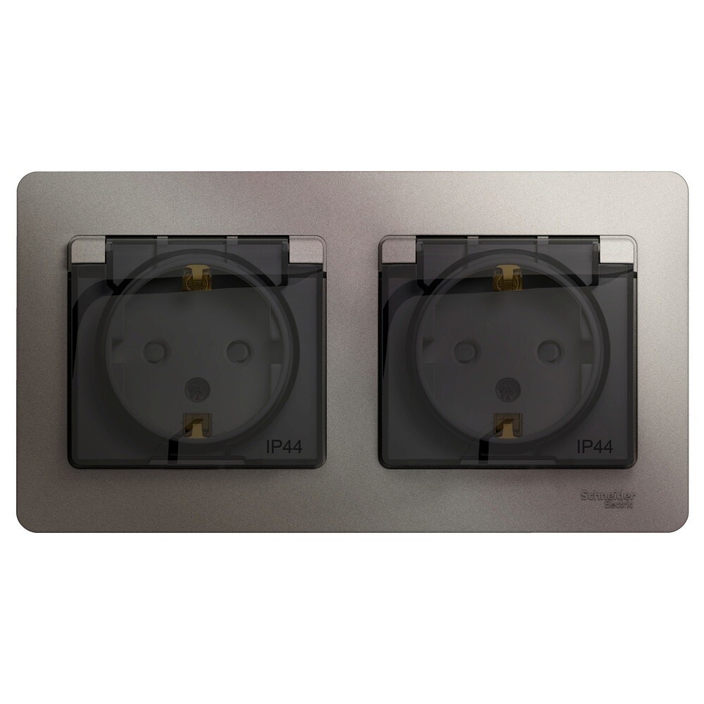 Изображение товара Розетка Systeme Electric Glossa двойная с заземлением IP44 250 В 16 А платина