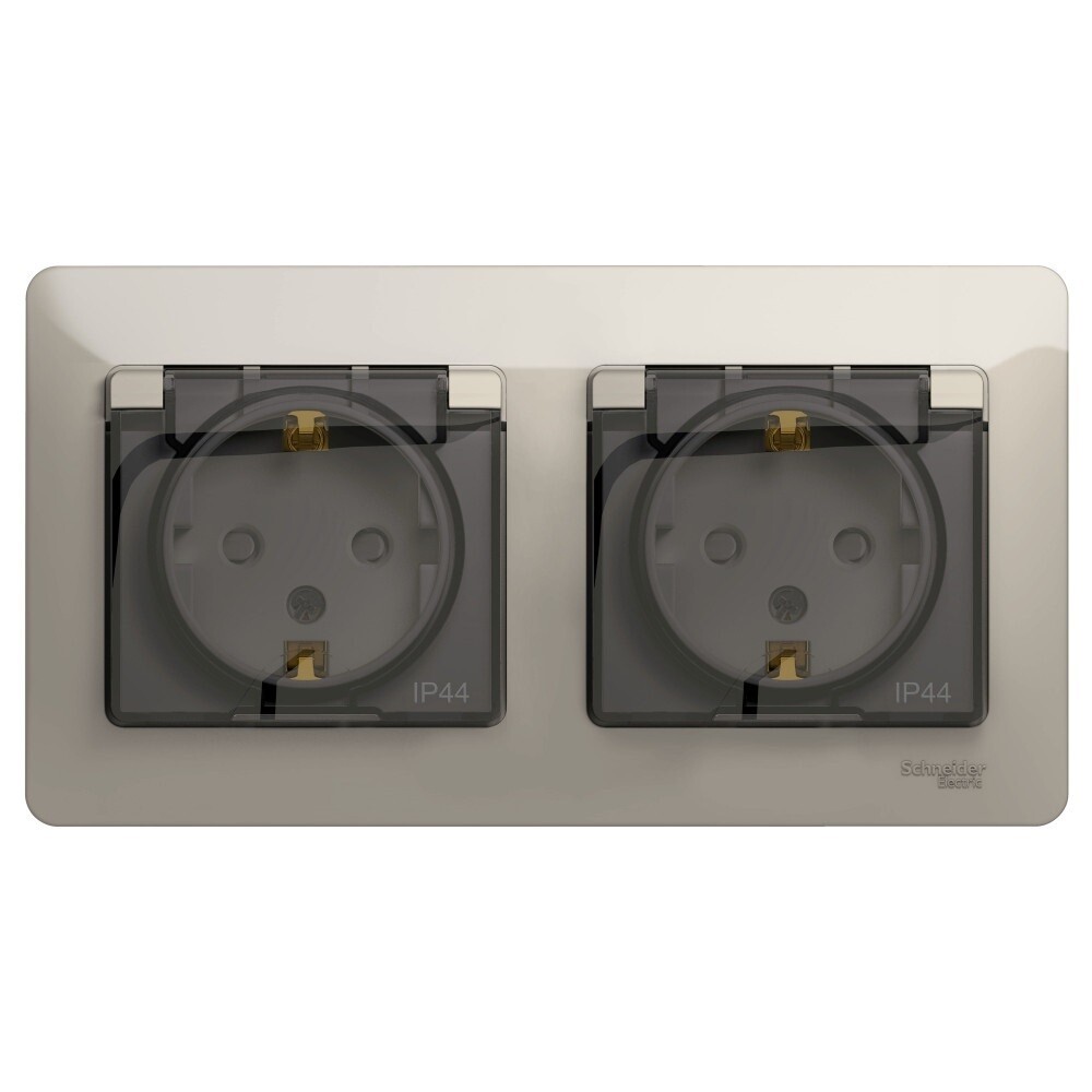 Изображение товара Розетка Systeme Electric Glossa со шторками 2 гнезда IP44 Влажное помещение