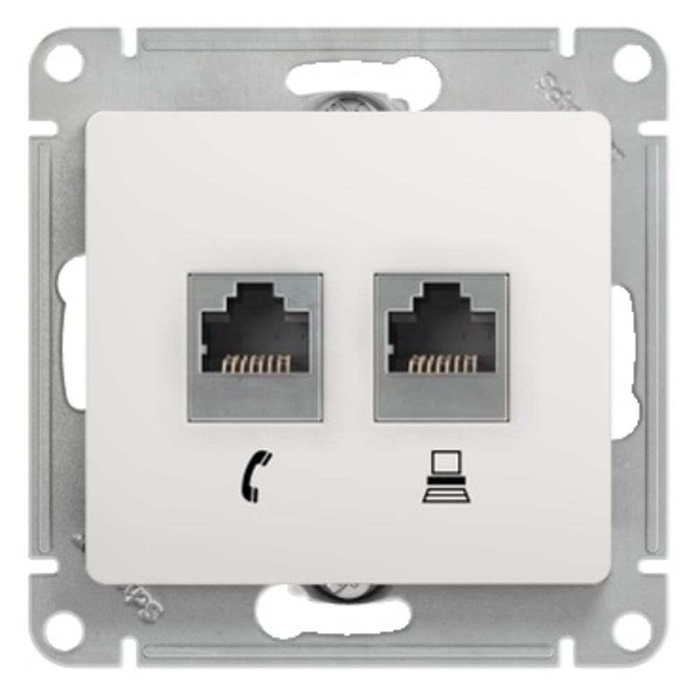 Изображение товара Розетка компьютерная/ телефонная Systeme Electric Glossa встраиваемая белая RJ11/ RJ45 (GSL000185)