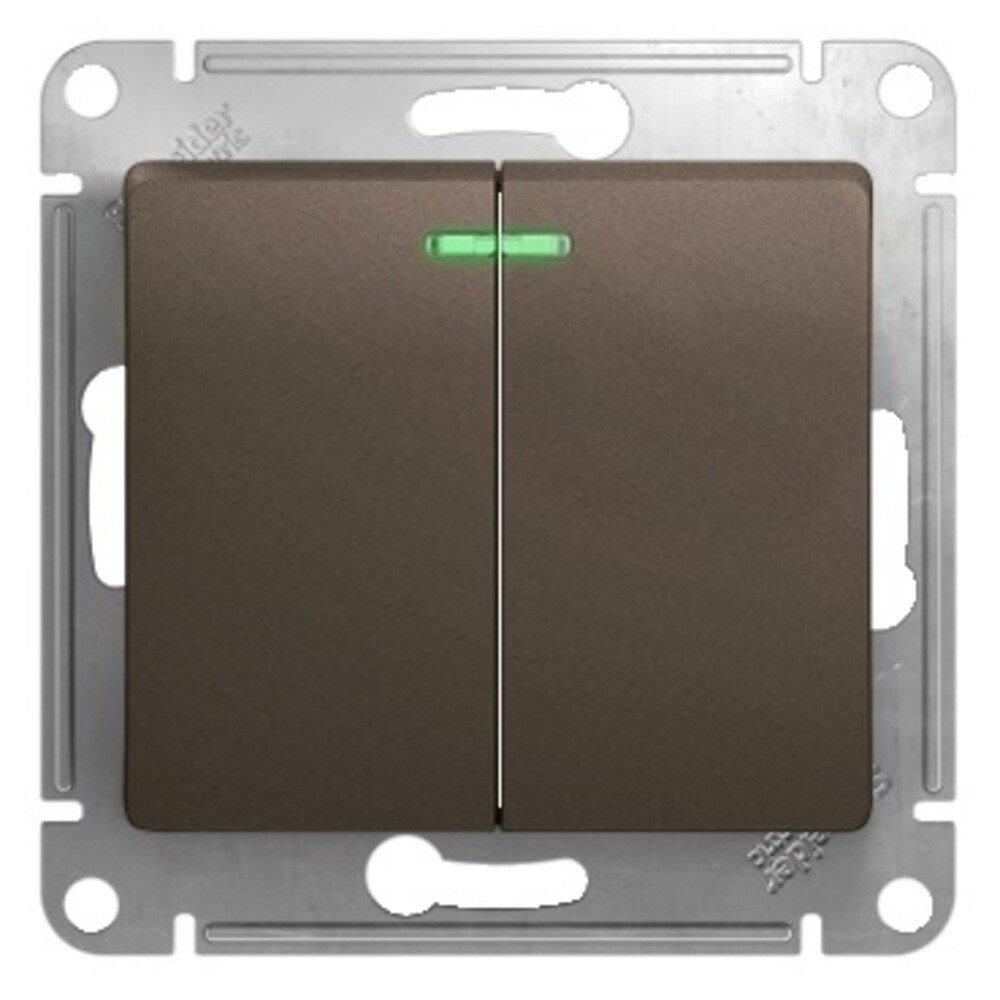 Изображение товара Выключатель Systeme Electric Glossa двухклавишный с подсветкой встраиваемый шоколад