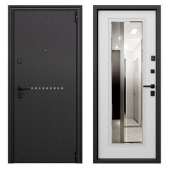 Дверь входная Torex Крафт Скай Беленый правая дуб беленый - черный шелк с зеркалом 950х2050 мм - фото 1