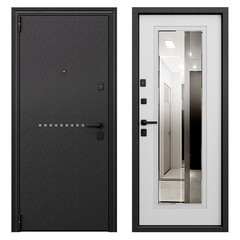 Изображение товара Дверь входная Torex Крафт Скай Беленый левая дуб беленый - черный шелк с зеркалом 860х2050 мм