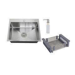 Изображение товара Мойка для кухни РМС 43х58х20 см врезная с коландером и дозатором сталь (MR-5843)