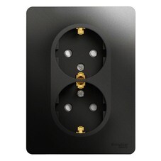 Розетка двойная Systeme Electric Glossa встраиваемая антрацит с заземлением со шторками (GSL000726)