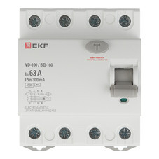 УЗО EKF PROxima ВД-100 63А 3P+N тип AC 300 мА 4,5 кА (elcb-4-63-300-em-pro)