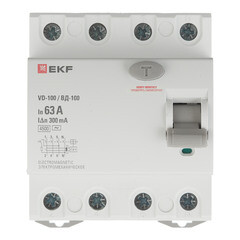 УЗО EKF PROxima ВД-100 63А 3P+N тип AC 300 мА 4,5 кА (elcb-4-63-300-em-pro) - фото 1