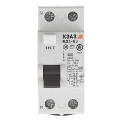 УЗО КЭАЗ OptiDin ВД1-63 63А 1P+N тип AC 300 мА 4,5 кА (221922) - фото 1