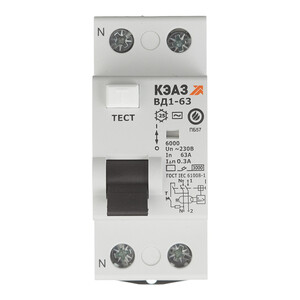 УЗО КЭАЗ OptiDin ВД1-63 63А 1P+N тип AC 300 мА 4,5 кА (221922)