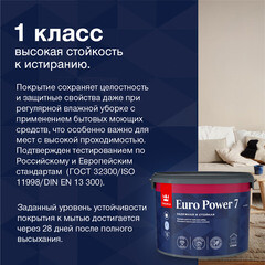 Краска моющаяся Tikkurila/Tikkivala Euro Power 7 база С бесцветная 9 л - фото 5