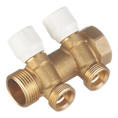 Изображение товара Коллектор Tece 1 ВР(г) х 2 выхода 3/4 НР(ш) ЕК х 1 НР(ш) с запорными вентилями (8730010)