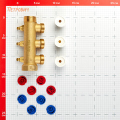 Коллектор Tece 1 ВР(г) х 3 выхода 3/4 НР(ш) ЕК х 1 НР(ш) с запорными вентилями (8730011) - фото 2