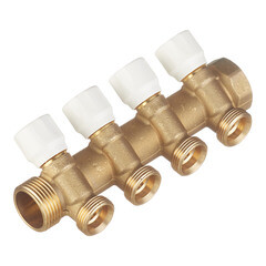 Коллектор Tece 1 ВР(г) х 4 выхода 3/4 НР(ш) ЕК х 1 НР(ш) с запорными вентилями (8730040) - фото 1