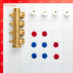 Коллектор Tece 1 ВР(г) х 4 выхода 3/4 НР(ш) ЕК х 1 НР(ш) с запорными вентилями (8730040) - фото 2