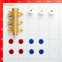 Коллектор Tece 3/4 ВР(г) х 3 выхода 3/4 НР(ш) ЕК х 3/4 НР(ш) с запорными вентилями (8730007) - фото 2