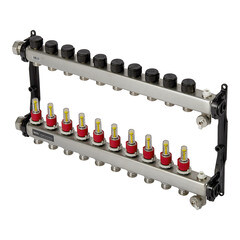 Изображение товара Коллектор для теплого пола Tece 1 ВР(г) х 10 выходов 3/4 НР(ш) ЕК х 1 ВР(г) с расходомерами (77310010)